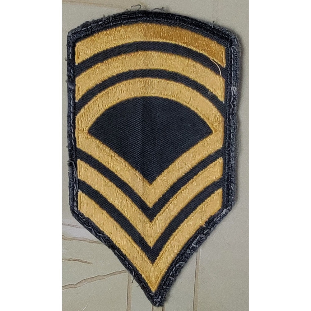 Vintage US Army Master Sergeant E-8 Rank Insignia Patch Gold Black Sew On Patch